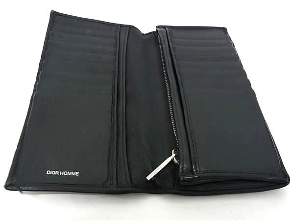 1円 DIOR HOMME ディオールオム レザー 二つ折り 長財布 ウォレット 小銭入れ 札入れ カード入れ メンズ レディース ブラック系 AS8257_画像3