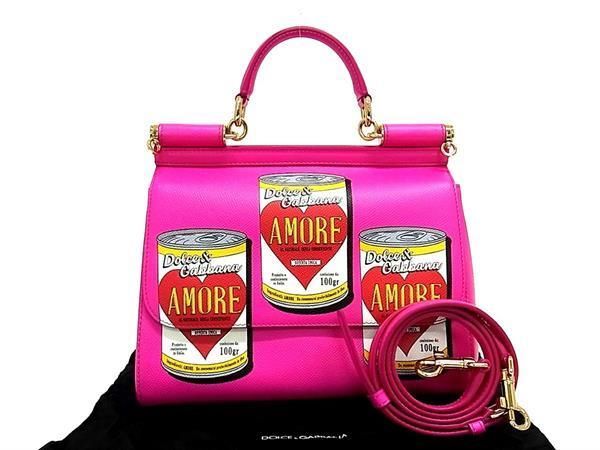 # как новый # DOLCE&GABBANA Dolce & Gabbana AMORE кожа 2WAY ручная сумочка плечо наклонный .. розовый серия × многоцветный AV4894