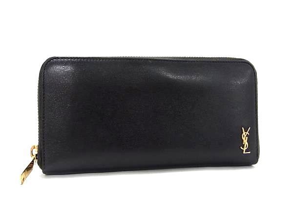 1円 ■美品■ SAINT LAURENT サンローラン カサンドラ レザー 二つ折り 長財布 ウォレット レディース メンズ ブラック系 AS6621_画像1