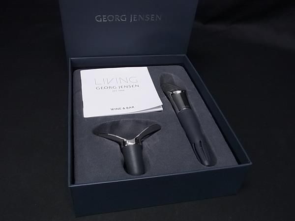 ■極美品■ GEORG JENSEN ジョージ ジェンセン WINE & BAR ワインストッパー ワインポアラー 2点セット シルバー系×グレー系 AS7439_画像1