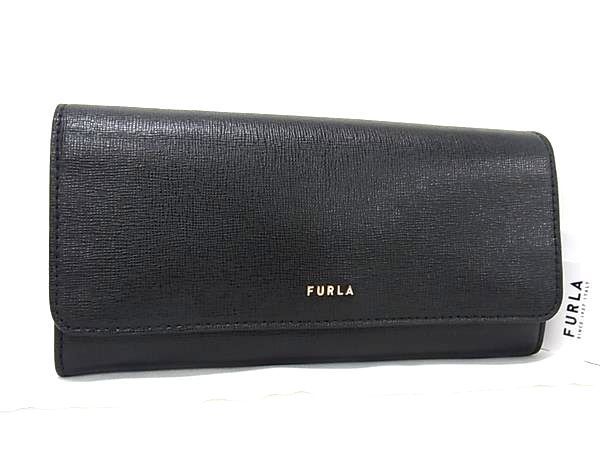 1円 ■美品■ FURLA フルラ レザー 二つ折り 長財布 ウォレット 小銭入れ 札入れ レディース ブラック系 AS7794_画像1