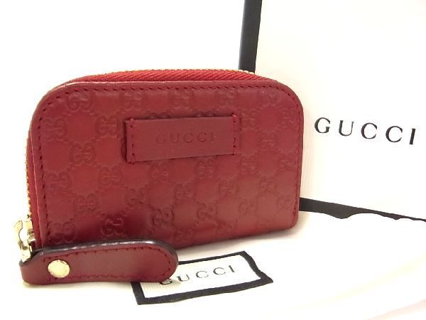 1円 ■極美品■GUCCI グッチ 449896 496085 マイクログッチ シマ レザー コインケース コインパース 小銭入れ レッド系 EA1658S3_画像1