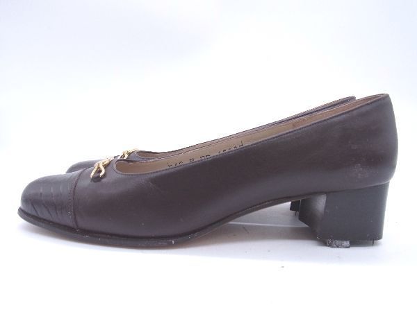Salvatore Ferragamo フェラガモ レザー ヒール パンプス 表記サイズ6 1/2 (約24.0cm) 靴 シューズ レディース ブラウン系 DD1273_画像2