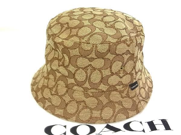 ■新品■未使用■ COACH コーチ シグネチャー コットン54%×ポリエステル46% バケットハット 帽子 表記サイズ56-60cm ベージュ系 AM6480