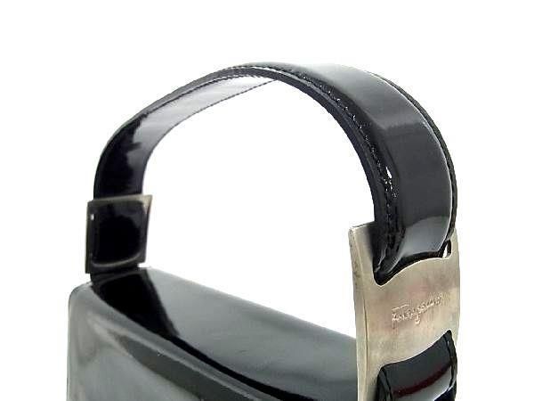 1円 ■美品■ Salvatore Ferragamo フェラガモ BC-21 8854 ヴァラ パテントレザー 2WAY ハンドバッグ ショルダーバッグ ブラック系 CC1377_画像2