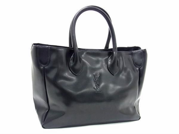 1円 ■美品■ YVESSAINTLAURENT イヴサンローラン パテントレザー ハンドバッグ トートバッグ レディース ブラック系 CE0029_画像1