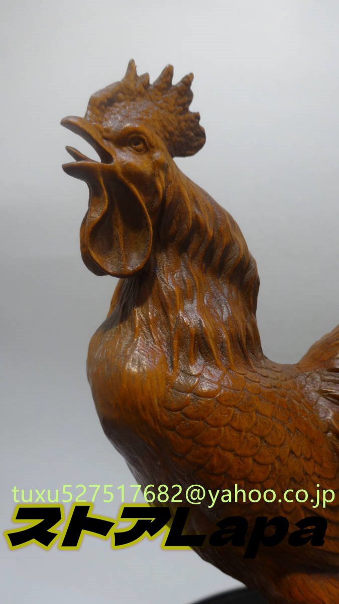 新作 拓植木細彫 十二干支 鶏 置物 鳥 古美術 時代彫刻 美術工芸_画像3