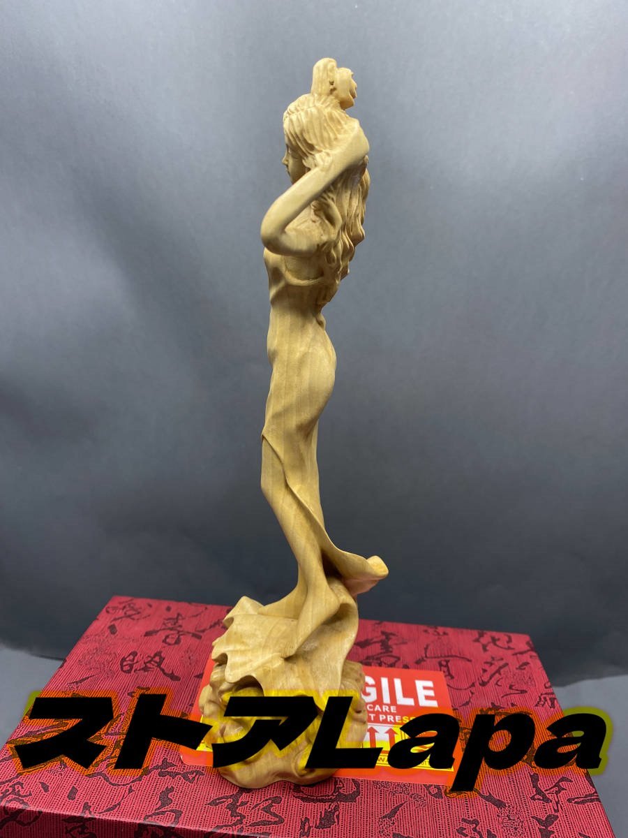 A815 美少女 東洋彫刻 天然木・置物・柘植製・木彫り・細密彫刻・総高20.5cm_画像2
