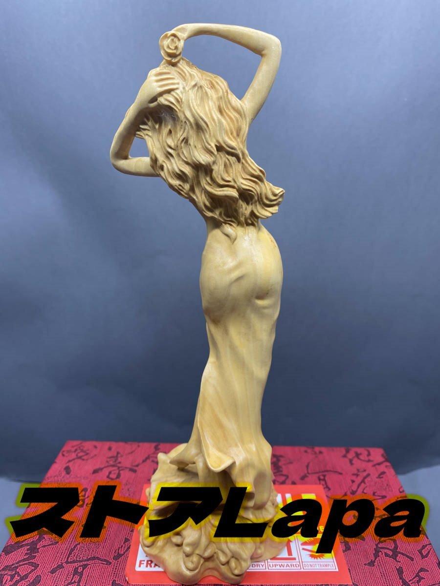 A815 美少女 東洋彫刻 天然木・置物・柘植製・木彫り・細密彫刻・総高20.5cm_画像3