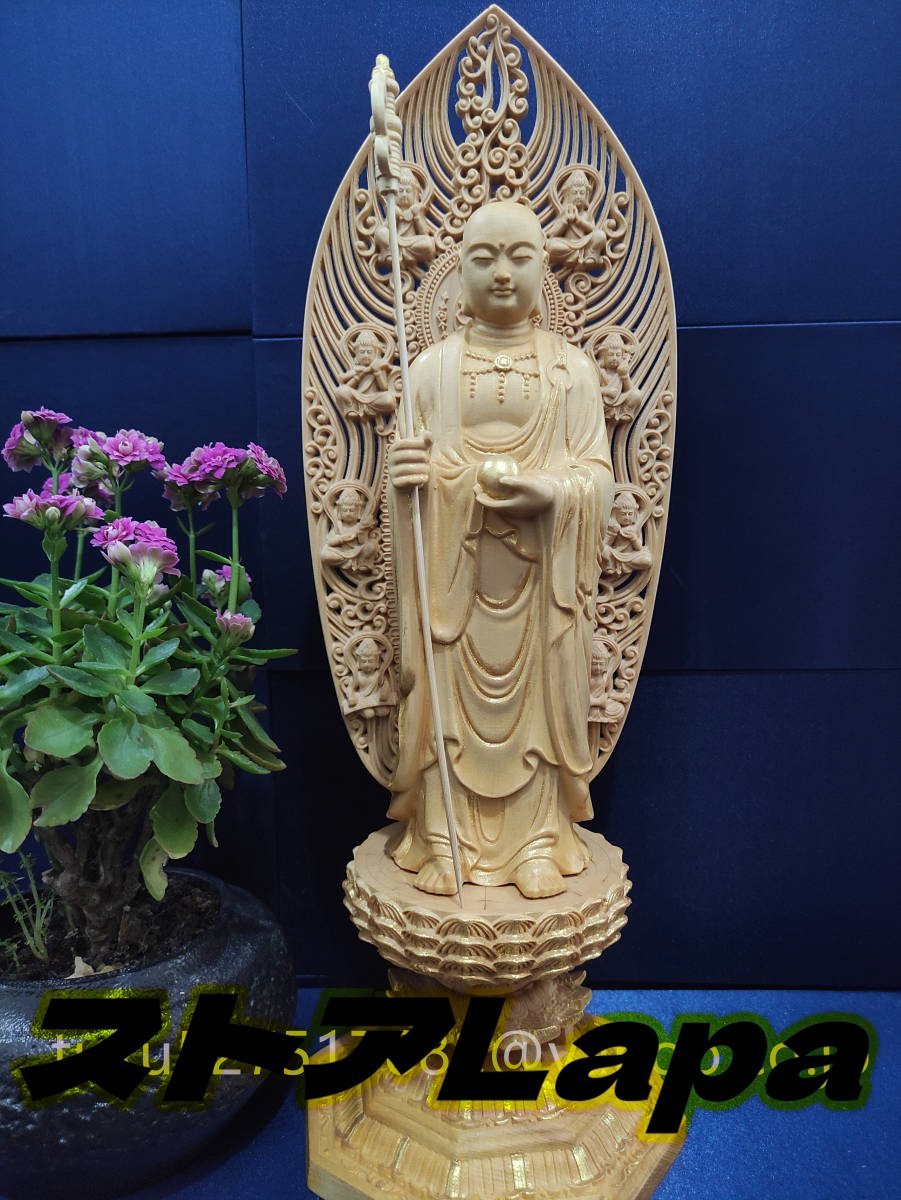 極上品　木工細工 地蔵菩薩立像　置物 切金　彫刻工芸品　木彫仏教_画像1