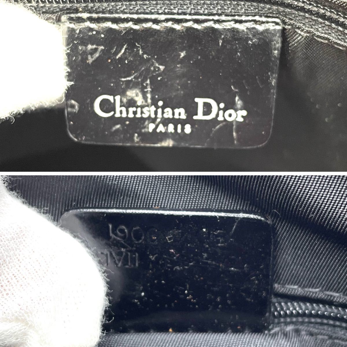 1円 美品 Christian Dior クリスチャンディオール トロッター ネイビー ミニボストン ハンドバッグ PVC レザー ゴールド金具 カデナつき_画像9