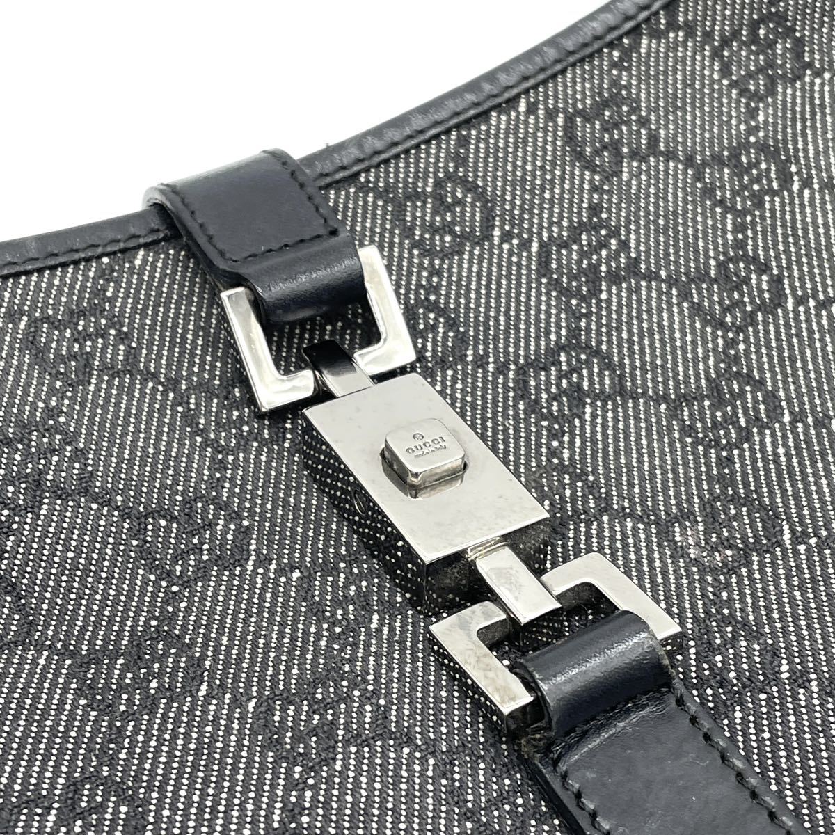 1円 美品 GUCCI グッチ ジャッキー GGキャンバス レザー ワンショルダーバッグ 肩掛け グレー ブラック 00963 _画像7