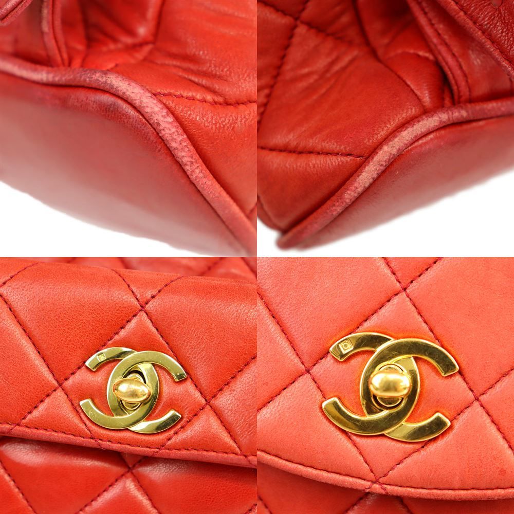 代引き不可 シャネル CHANEL チェーンリュック バックパック マトラッセ ココマーク レッド ゴールド金具 レザー 中古B 275523_画像4