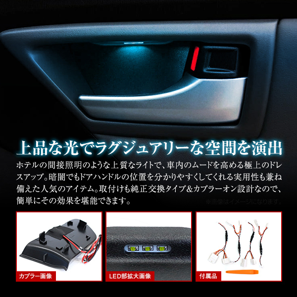 【送料無料】 LED ドアハンドル イルミネーション トヨタ プリウス ZVW30系 インサイド アイスブルー 水色 インナーランプ 増設キット_画像2