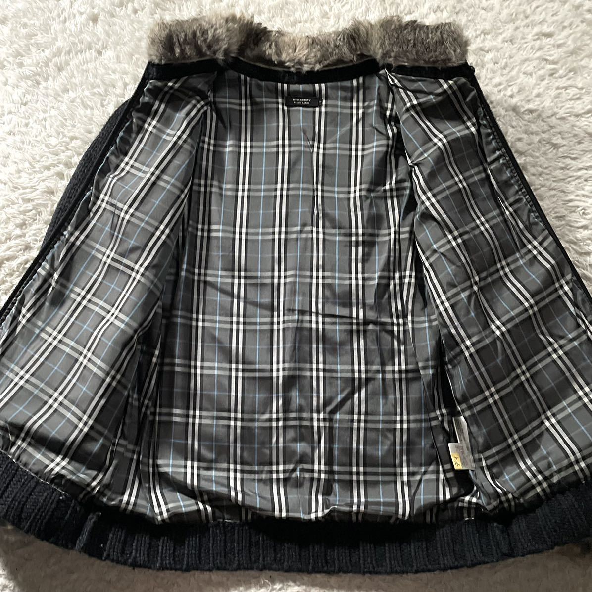 希少Lサイズ●バーバリーブラックレーベル ニットジャケット カーディガン BURBERRY BLACK LABEL ラビットファー ホースロゴ ノバチェック_画像7