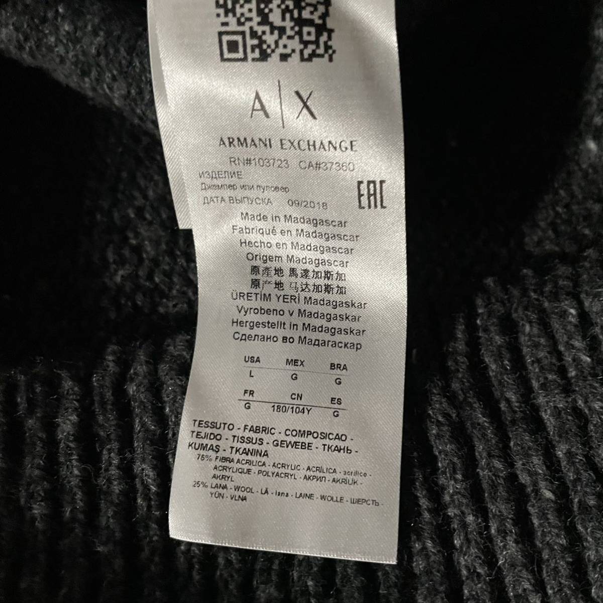 極美品/XL相当●アルマーニ エクスチェンジ ニット セーター ハイネック タートル ARMANI EXCHANGE ケーブル編み ローゲージ 霜降り AXロゴ_画像8