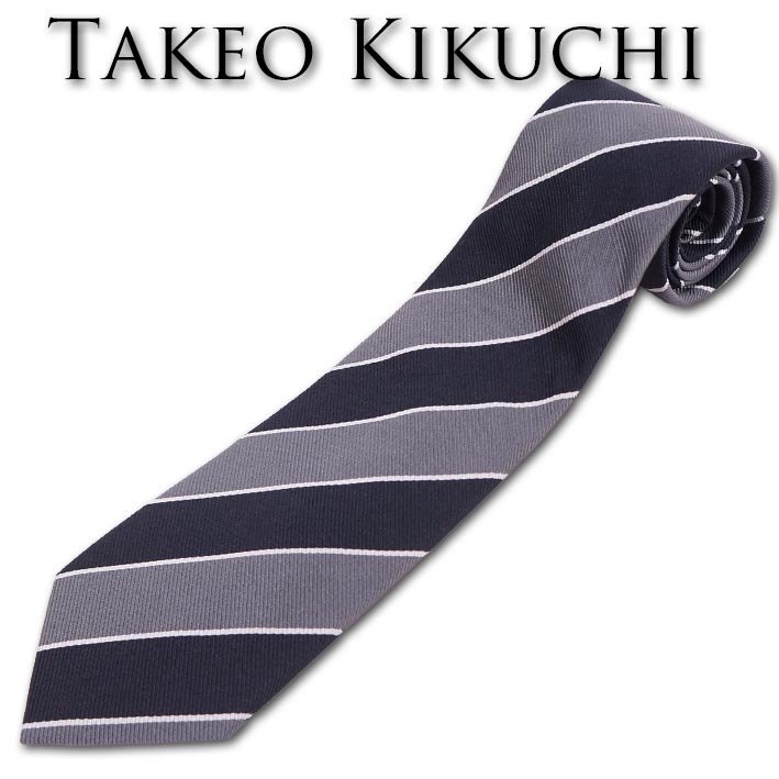 タケオキクチ TAKEO KIKUCHI シルク パネルストライプ ネクタイ グレー系 日本製 新品 正規品 メンズ