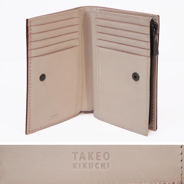 タケオキクチ TAKEO KIKUCHI 牛革 二つ折り財布 セミ長財布 フォード メンズ ネイビー 紺 サンプル品 正規品 本革 牛革 少々理由あり_画像2