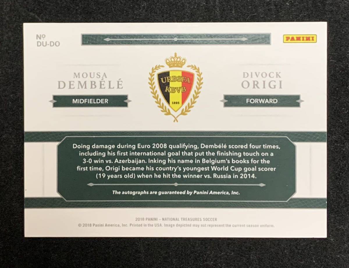 PANINI 2018 NATIONAL TREASURES DEMBELE ORIGI デンベレ オリギ ベルギー代表 10枚限定 コンボ 直筆サインカード_画像2