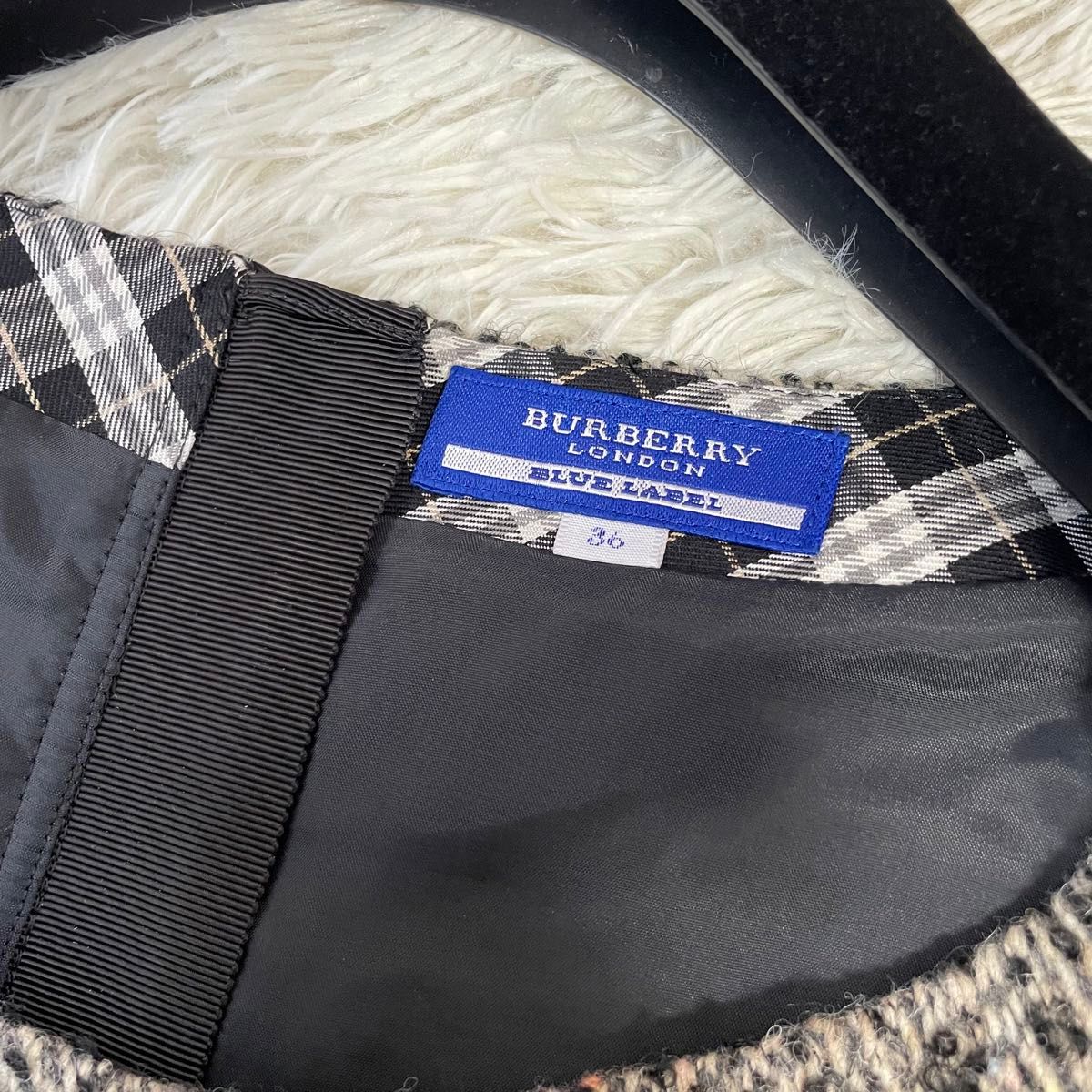 美品】BURBERRYバーバリーブルーレーベル 付け襟付ツイードワンピース