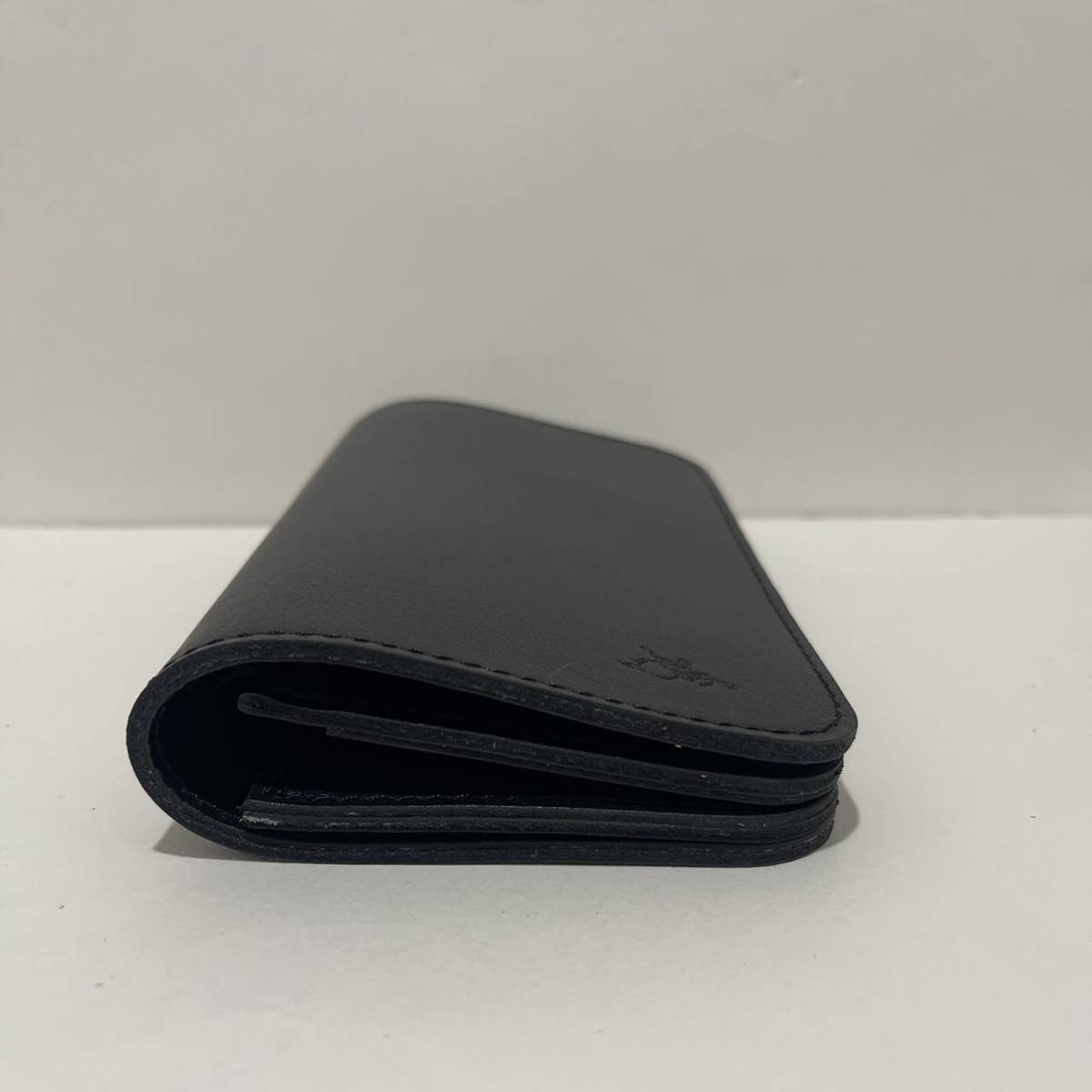 革蛸　台形ミドルウォレット　二つ折り財布　ブラック/ブラックステッチ　正規品_画像10