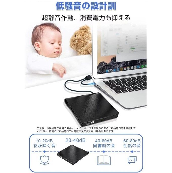 CD/DVDドライブ 外付け USB3.0/Type Cポート付き 読込み 書き込み 外付け薄型 静音 高速書き込み