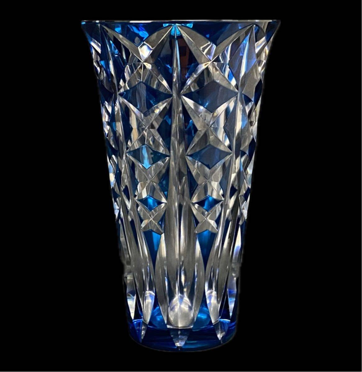 AZ-443 戦前戦後 サンルイ SAINT LOUIS クリスタル ガラス 特大 花瓶 高さ40㎝ 花器 大花瓶 未使用 最上手作品 カットクリスタル_画像8