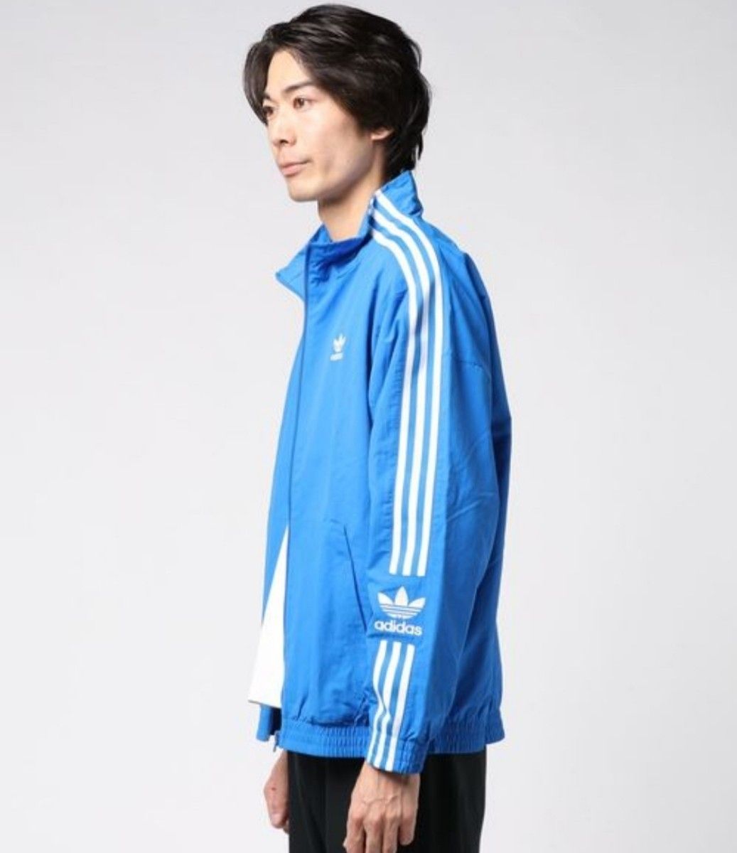 adidas 青 ロックアップ ジャージ ナイロンジャケット ブルゾン 男性L アディダス シャカシャカ ジャケット 刺繍ロゴ