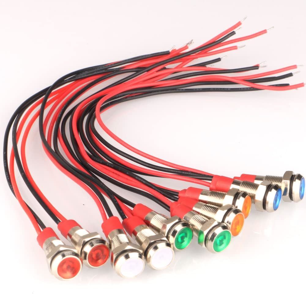 10個 6mm 3V-4.5V-5V-6V-7.5V-9VDC LED 防水インジケータライト パイロットライトシグナル インジケータ（緑/オレンジ/赤/青/白，5色）_画像5