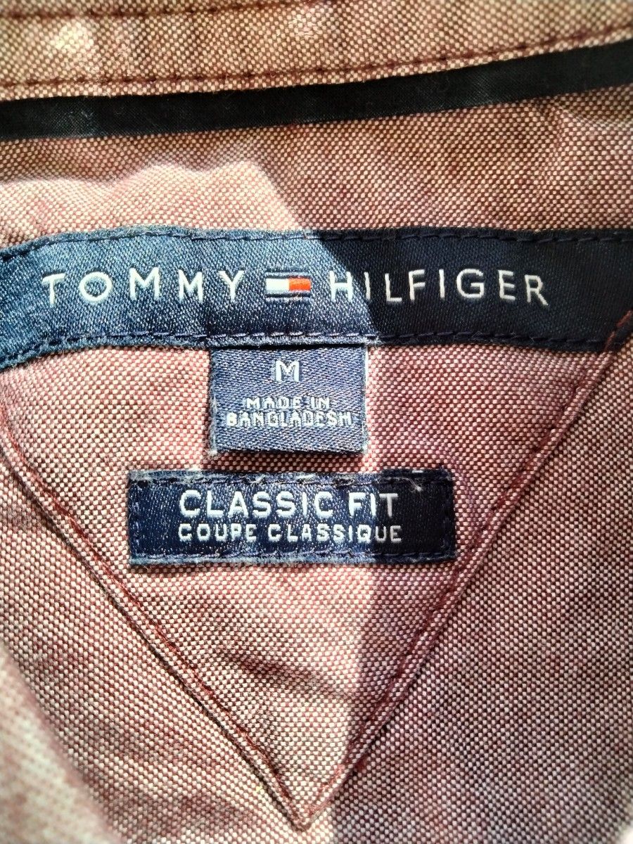 【TOMMY HILFIGER トミー・ヒルフィガー】メンズ 赤紫系 長袖シャツ Mサイズ