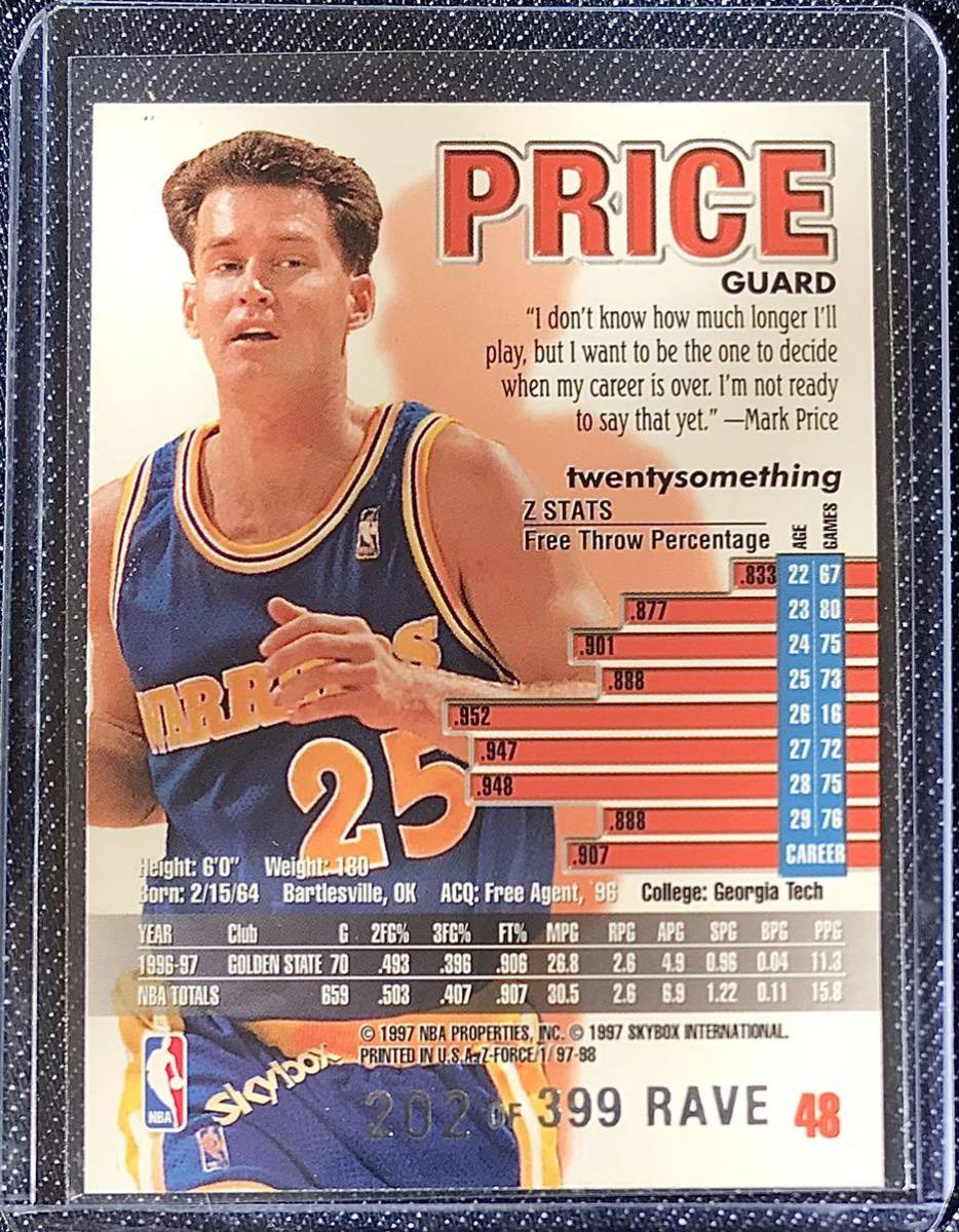 Mark Price 1997-98 Skybox Z-Force Rave /399 シリアル_画像2