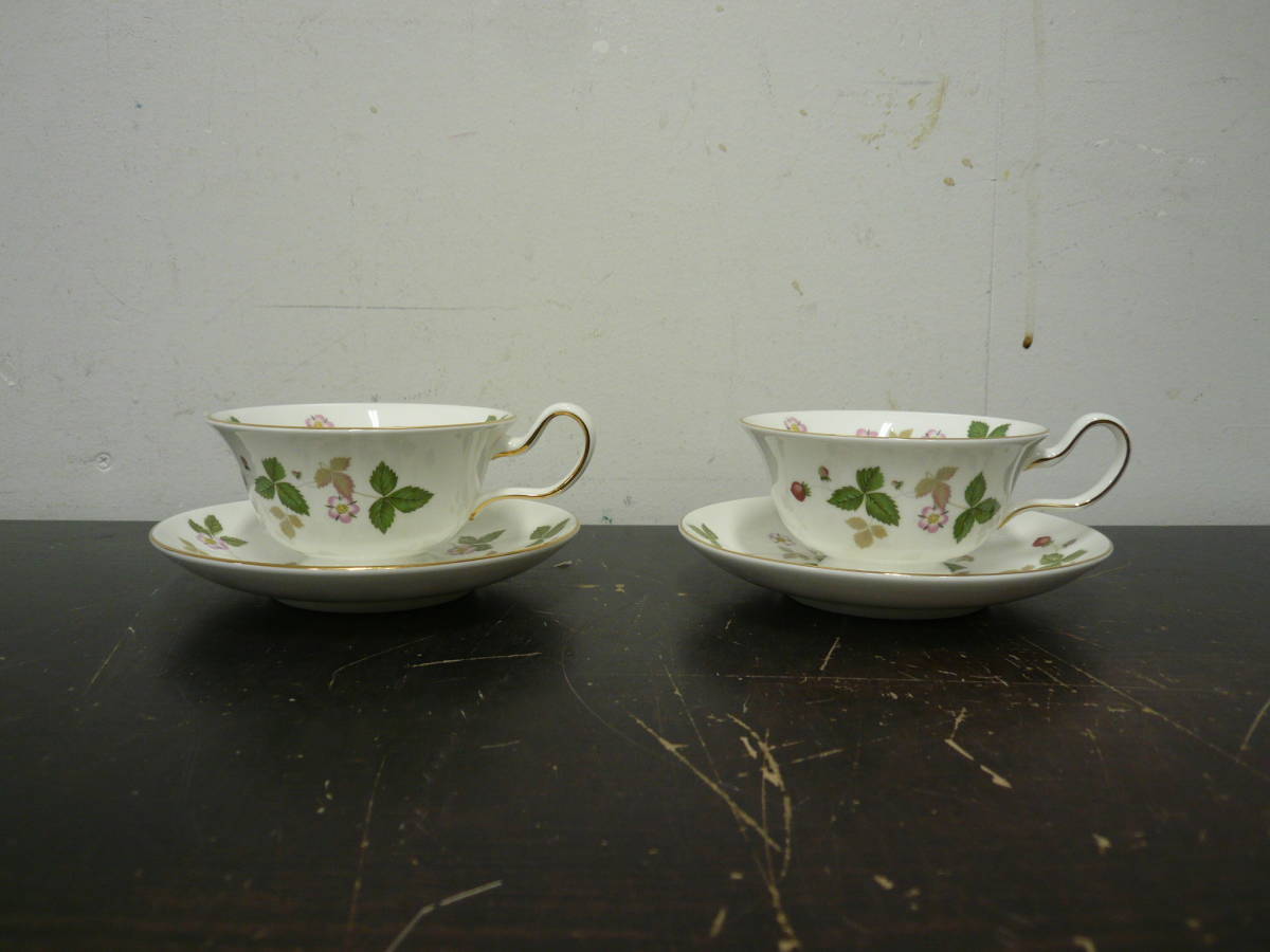 SS159 2客 ウェッジウッド WEDGEWOOD ワイルドストロベリー WILD STRAWBERRY 壺印 W印 カップ&ソーサー ピオニー GAR ワイルドストロベリー_画像1