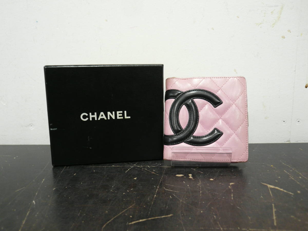 SS168 財布 シャネル CHANEL ココマーク カンボンライン 二つ折財布 ピンク×ブラック BARR カンボン 折財布_画像1