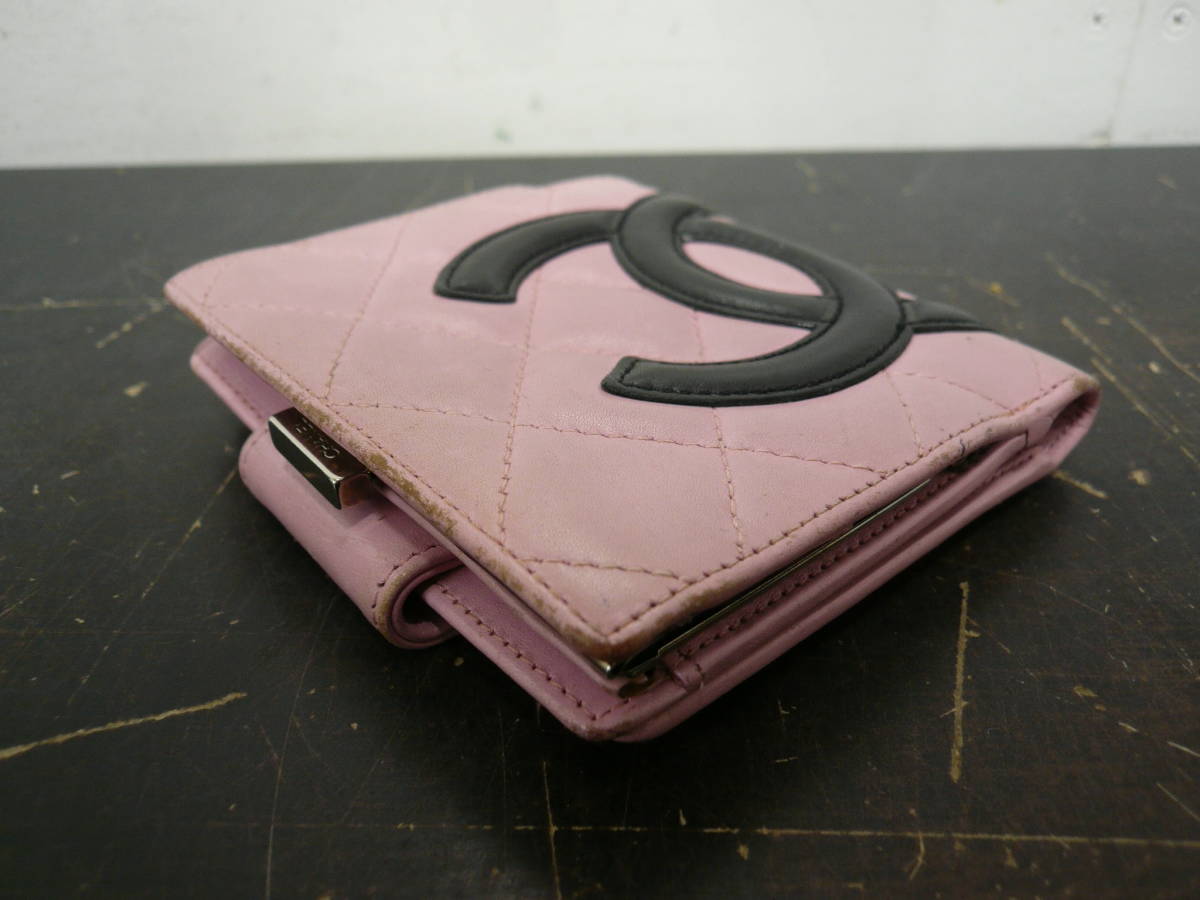 SS168 財布 シャネル CHANEL ココマーク カンボンライン 二つ折財布 ピンク×ブラック BARR カンボン 折財布_画像4