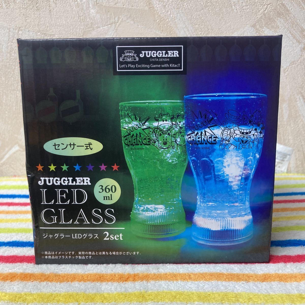 ☆最新初登場☆GOGO JUGGLER〜ゴーゴージャグラーLED グラス(360ml)×2個セット〜センサー内蔵自動点灯【テスト用ボタン電池付き】_画像1