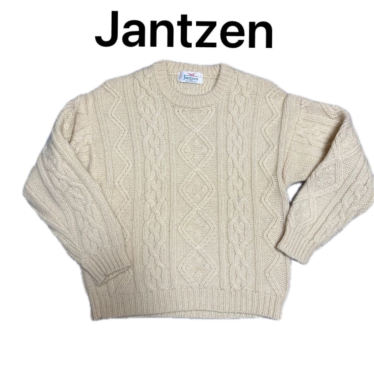 Jantzen  ジャンセン　ヴィンテージニット　白　ホワイト　セーター　 アランニット ケーブル編み セーター 生成り 長袖 