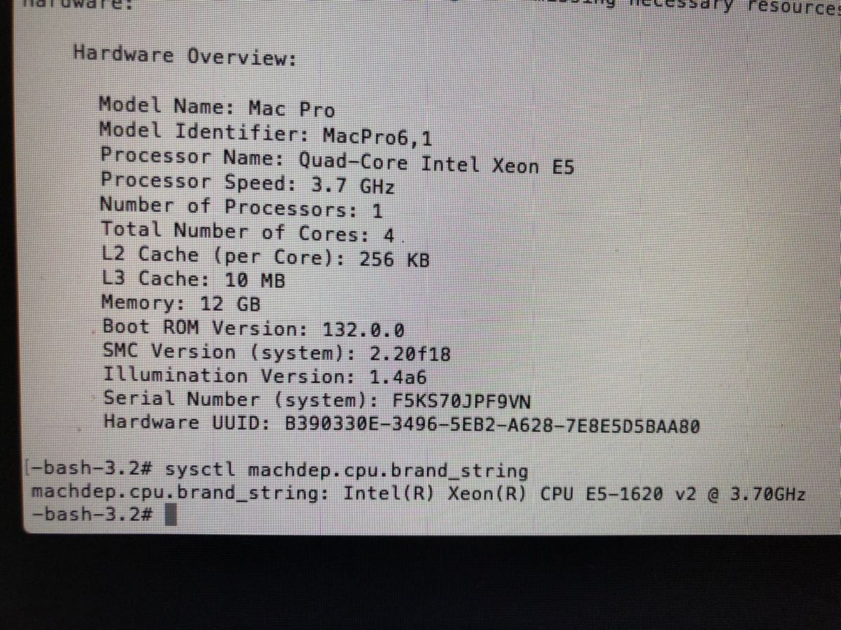 JXDT180 / Apple MacPro A1481 EMC 2630 /3.7GHz Intel Xeon E5 /メモリ:12GB / SSD:なし_画像6