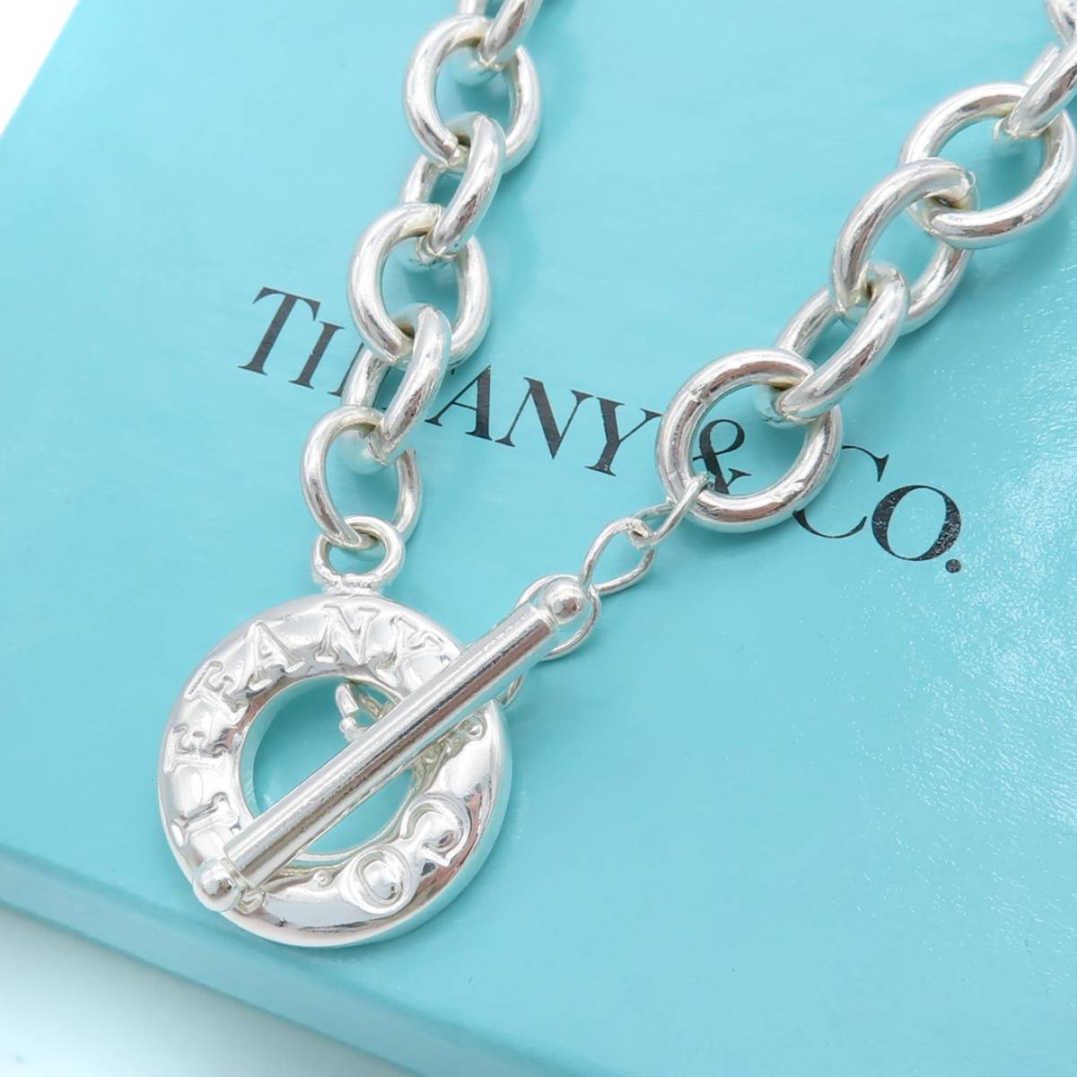 [ free shipping ] ultimate rare beautiful goods Tiffany&Co. Vintage Tiffany toggle long doughnuts chain silver necklace SV925 HD70