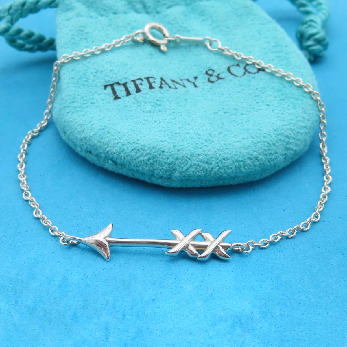 【送料無料】 極希少 美品 Tiffany&Co. ティファニー キス アロー シルバー ブレスレット AG925 SV 矢 X HM52_画像1