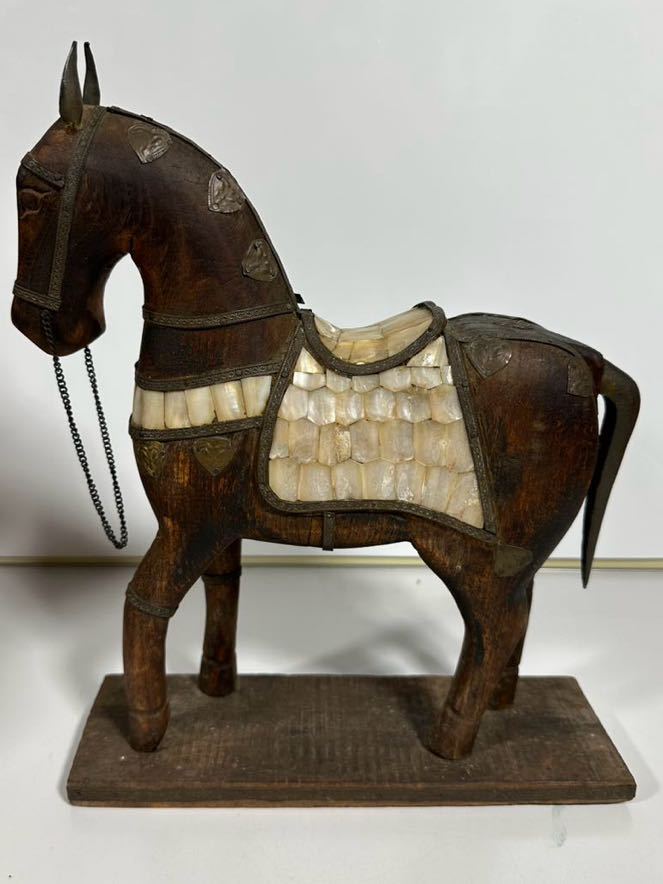 木彫り【馬 置物】伝統 工芸品 時代　馬 天然木 古美術 古玩