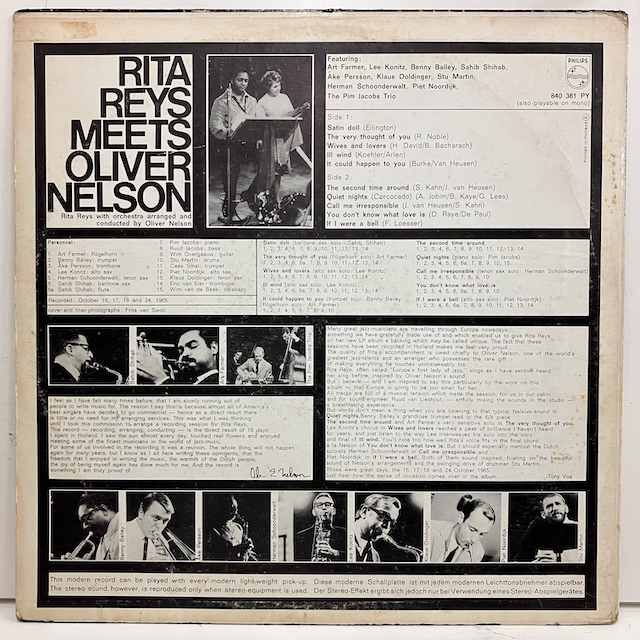 ●即決VOCAL LP jv5925 Rita Reys / Meets Oliver Nelson 840381PY 蘭オリジナル、ウチミゾStereo リタ・ライスの画像2