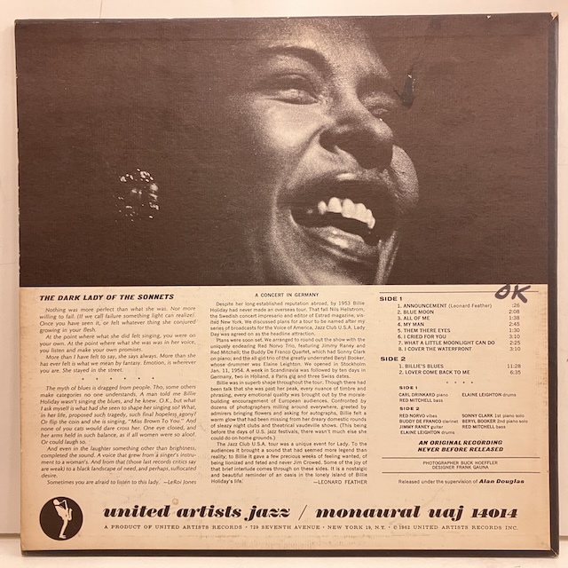 ●即決VOCAL LP Billie Holiday / Lady Love Uaj14014 jv5947 米盤、耳無、黒輪Saxレーベル、 Mono ビリー・ホリデイ_画像2