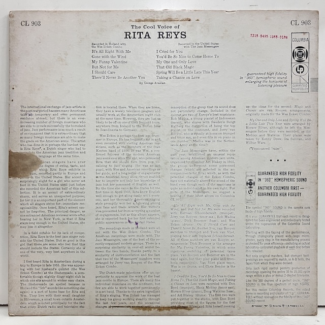 ●即決VOCAL LP Rita Reys / the Cool Voice cl903 jv5981 当時の米盤、6eye Dg Mono リタ・ライス_画像2