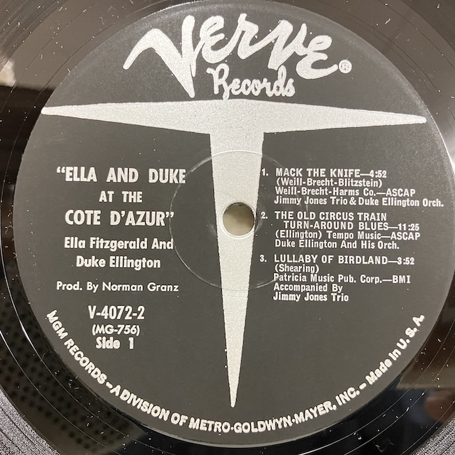 ●即決VOCAL LP Ella Fitzgerald Duke Ellington / at the Cote D'azur v-4072-2 jv6023 米盤、ミゾナシMgm黒銀T Mono _画像5