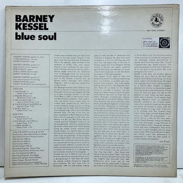 ●即決LP Barney Kessel / Blue Soul blp30161 英オリジナル TEDDy EDWARDSの画像2