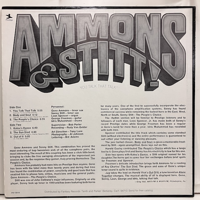 ●即決LP Gene Ammons Sonny Stitt / You Talk That Talk Prst-10019 j39855 米オリジナル、草ツヤ、Vangelder刻印 ソニー・スティット_画像2
