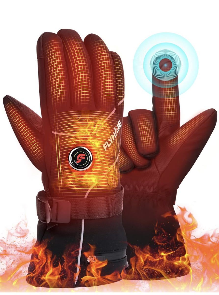 電熱手袋 電熱グローブ ヒーターグローブ テリー手袋 スキー手袋 暖かい 3段階温度調節 5000mAhバッテリー*2個 タッチパネル対応_画像1
