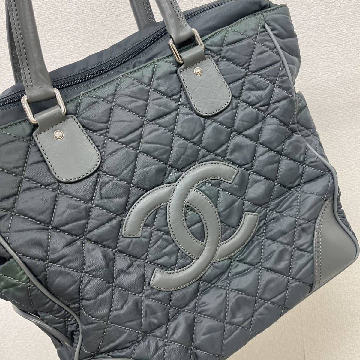 高級 CHANEL シャネル １０番台 パリニューヨークライン ビッグココ マトラッセ ナイロン レザー トートバッグ_画像3