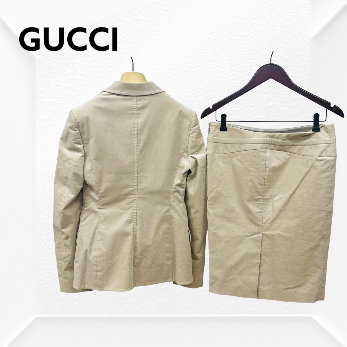 高級 ハンガー付き GUCCI グッチ コットン混 ベロア テーラードジャケット＆スカート セットアップ スーツ 146063 145620