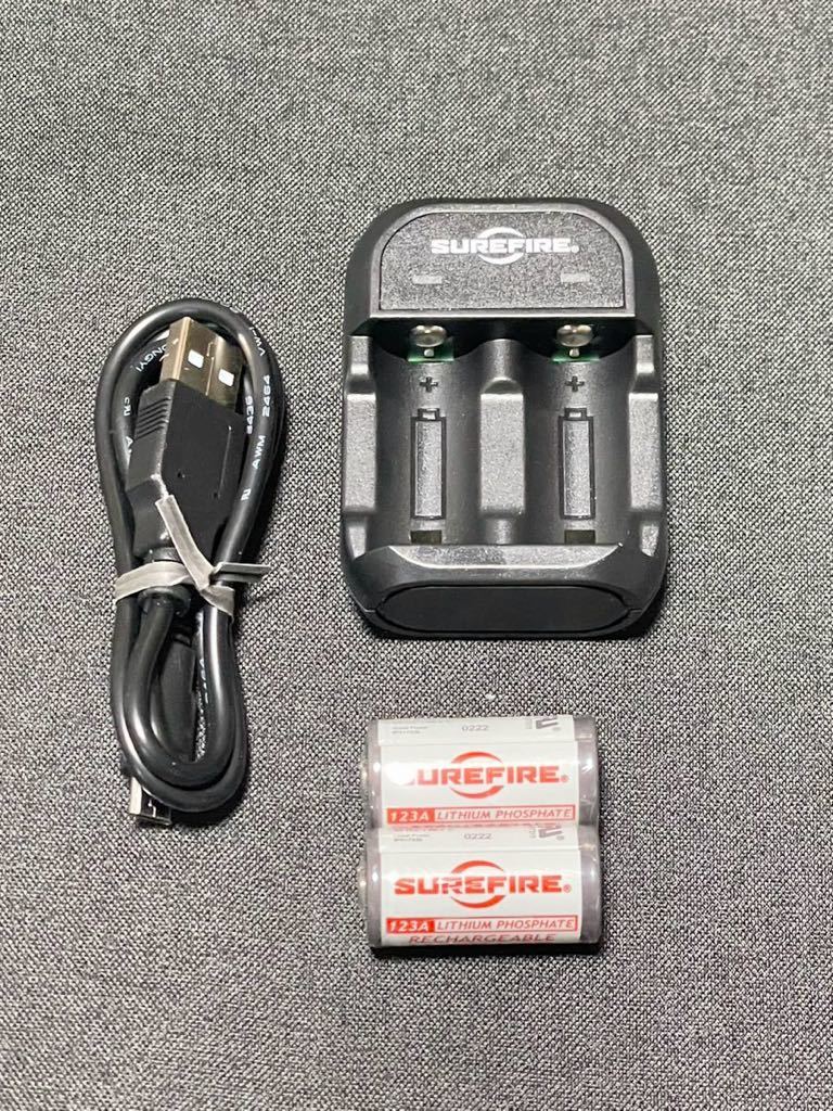 SUREFIRE シェアファイア　フラッシュライト　LEDライト　EDCL2-T　123Aリチウムイオン充電式電池チャージャ＆バッテリーセット　新品_画像9